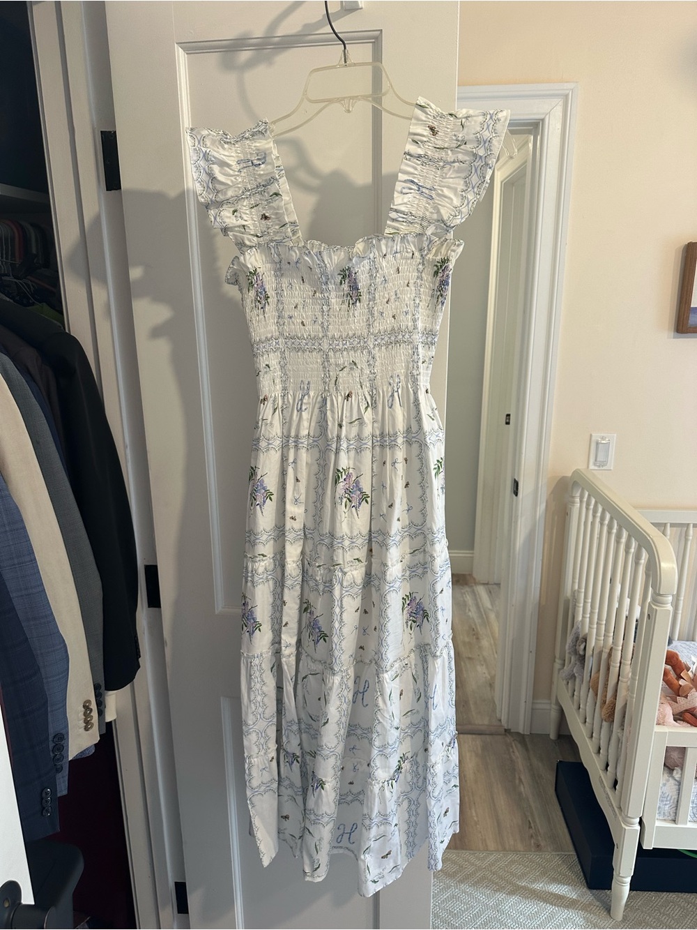 Hill House White Floral Ruffled-Strap Midi Dress - Picture 2 of 7